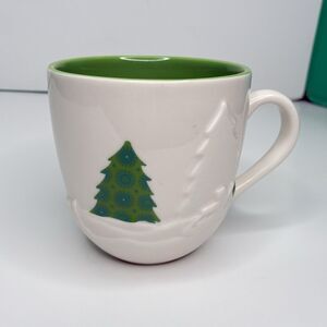 2006 Starbucks Coffee Mug Green and White Trees Christmas Holiday 16 fl oz